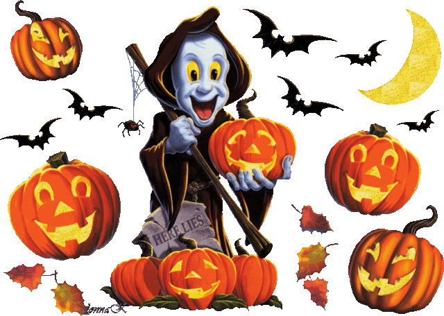 Duch trzymający uśmiechnięte dynie w Halloween